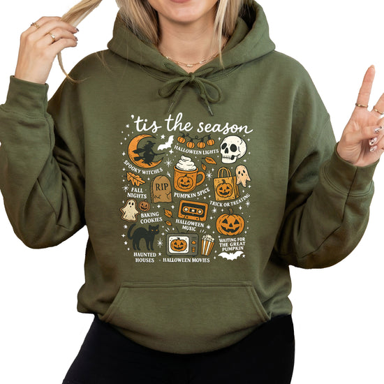 Tis The Season Halloween retro collage hoodie in Army Green - view 1
