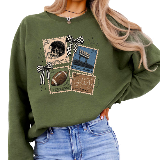 Vintage Football Army Green crewneck sweatshirt, view 1