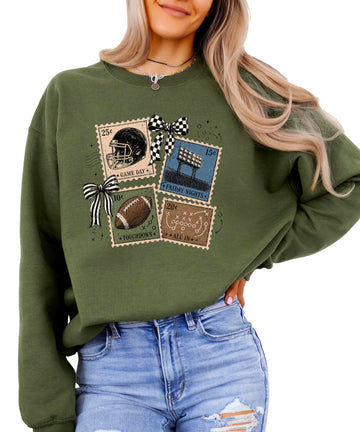 Vintage Football Army Green crewneck sweatshirt, view 1