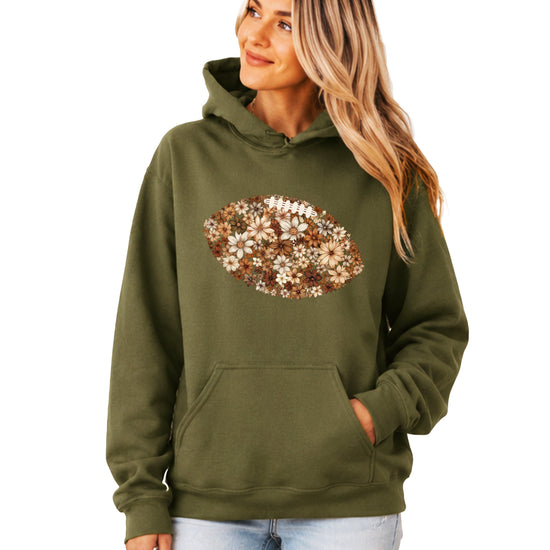 Floral Football Army Green Hoodie for Women - view 1