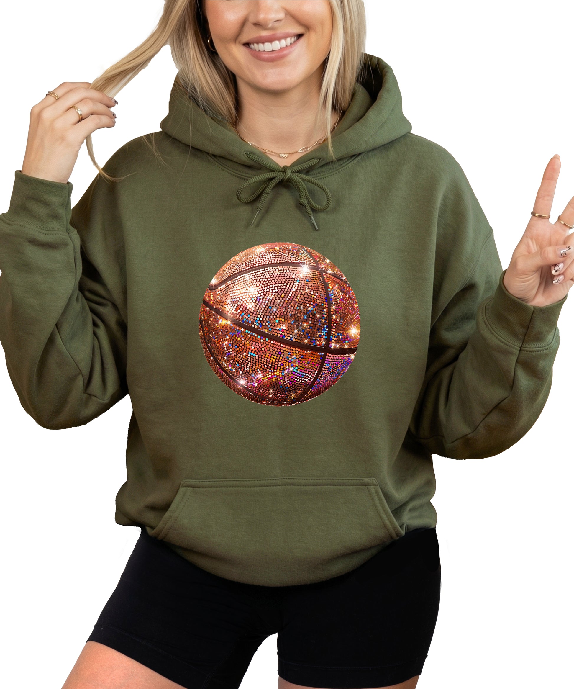 Glitter basketball hoodie in Army Green - view 1