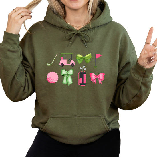 Womens Golf Coquette Bow hoodie in Army Green - view 1