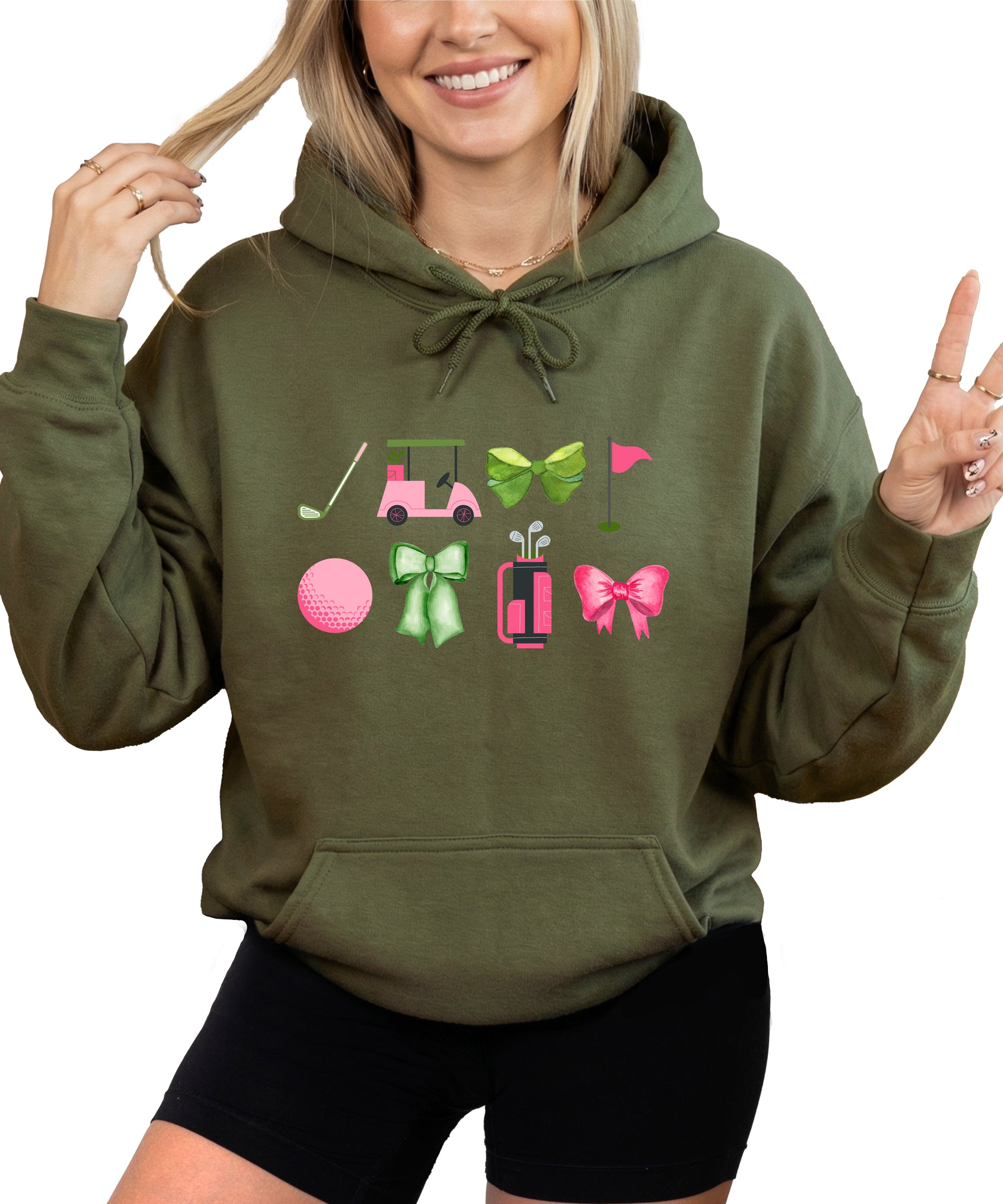 Womens Golf Coquette Bow hoodie in Army Green - view 1