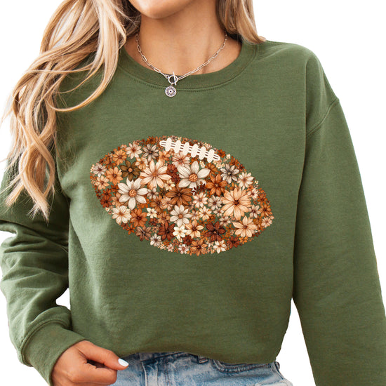 Floral football sweatshirt in Army Green, front view