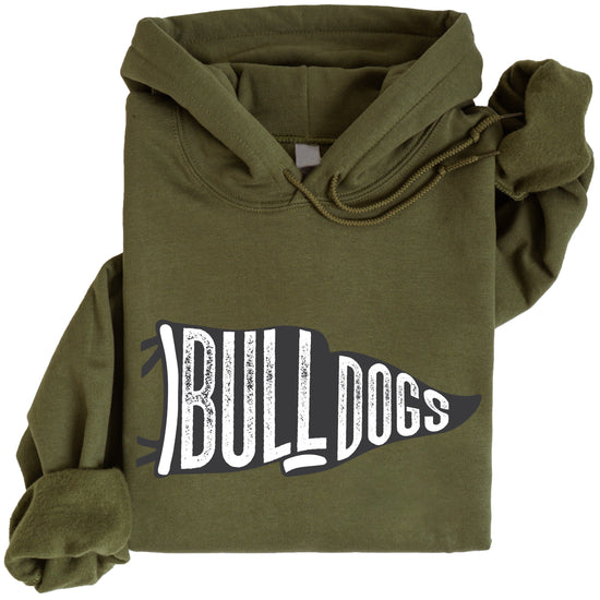 Army Green Bulldogs distressed pennant flag hoodie - front view