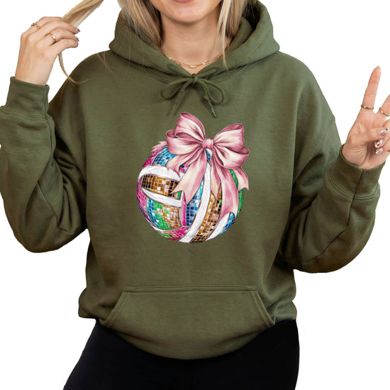 Disco Volleyball Coquette Bow Hoodie - Army Green - View 1
