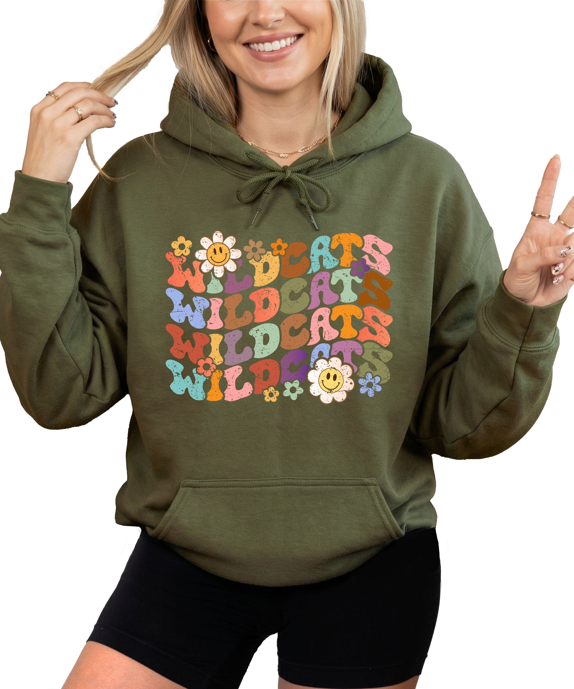 Wildcats Retro Floral Hoodie - Army Green view 2