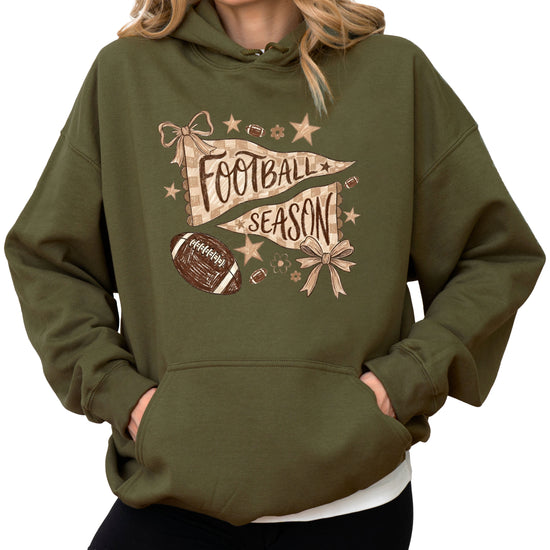 Football Season Coquette Bow Pennant Game Day Hoodie for Women - Army Green - view 2