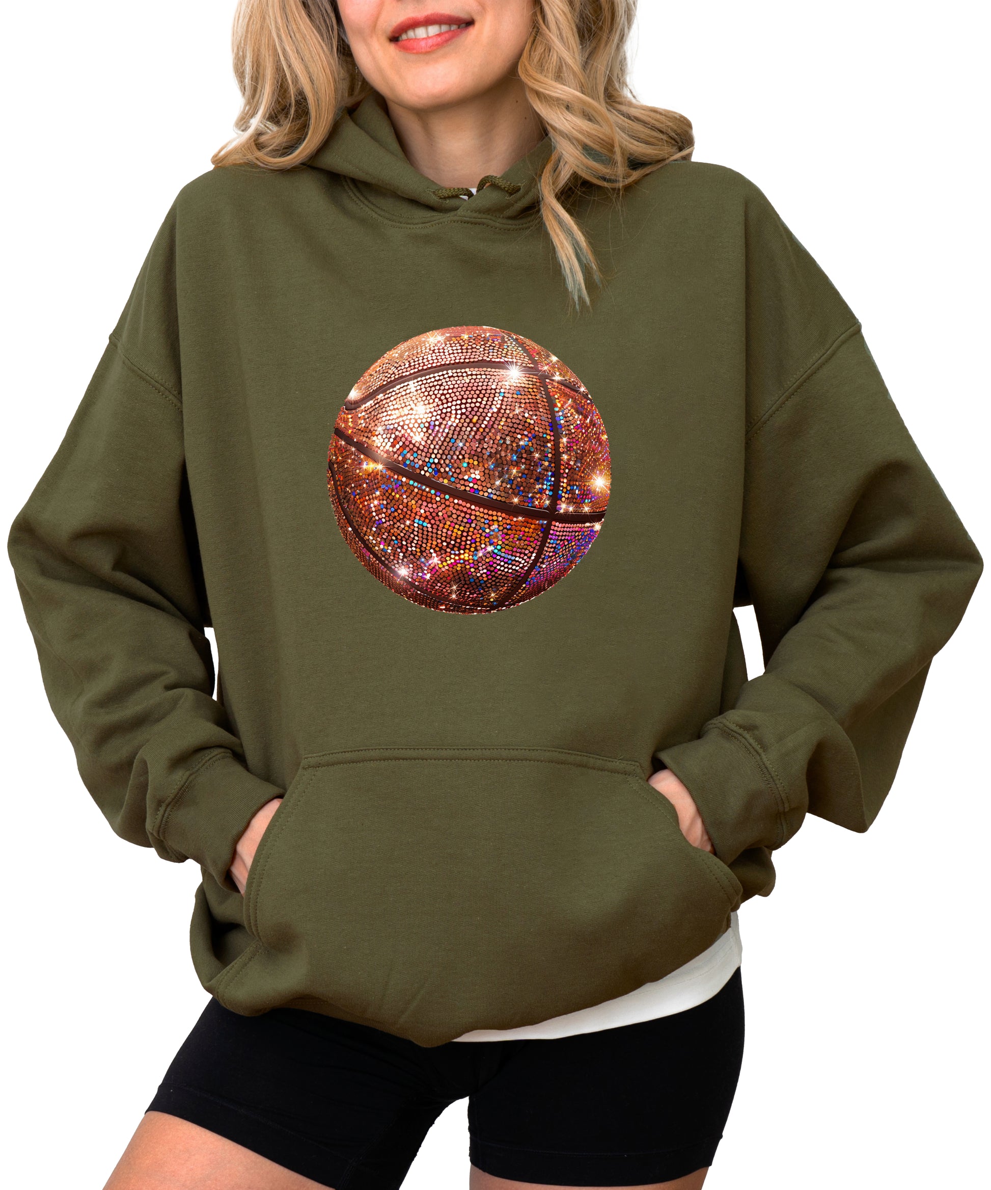 Glitter basketball hoodie in Army Green - view 2