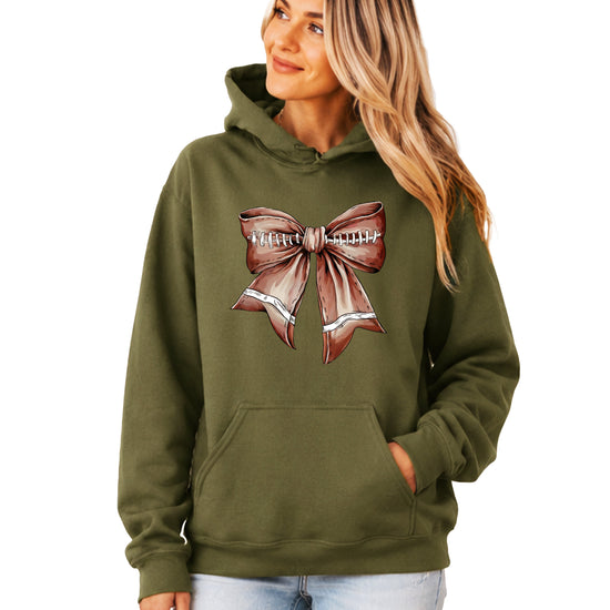 Football Coquette Bow fleece hoodie in Army Green - view 2