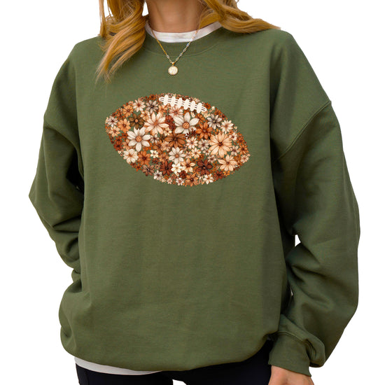 Floral football sweatshirt in Army Green, styled view