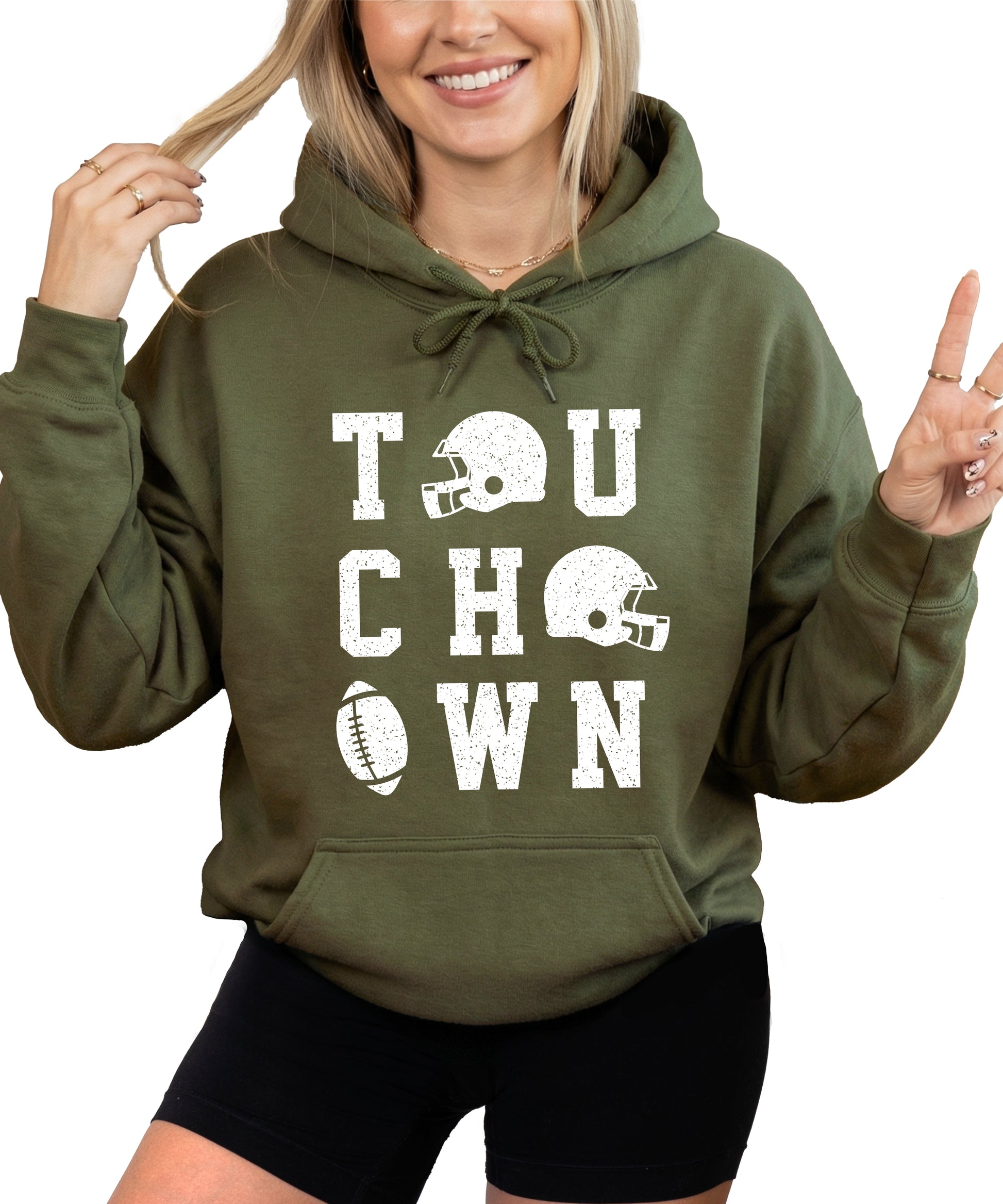 Touchdown football hoodie Army Green view 2