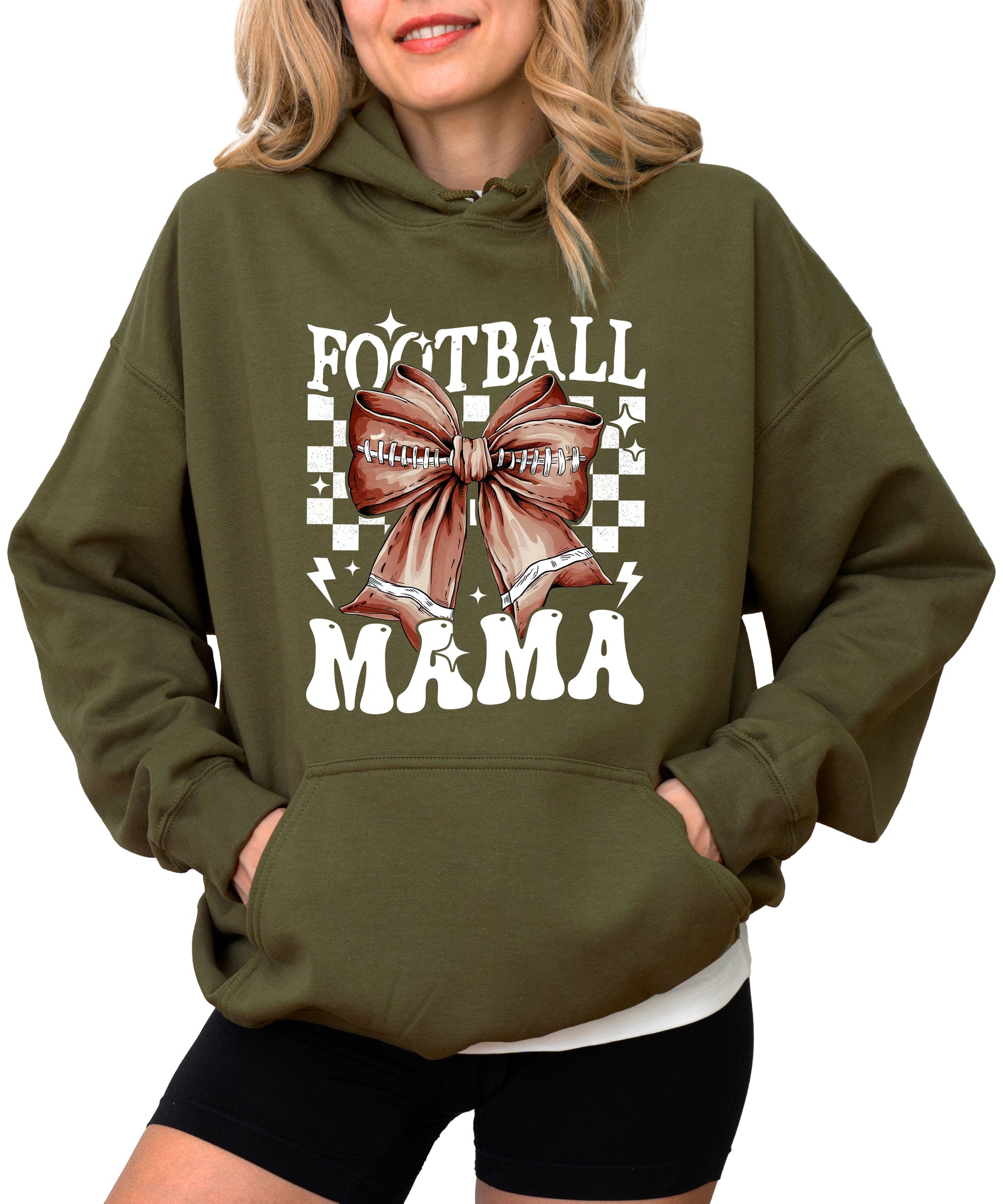 Football Mama Hoodie for Women – Army Green view 2