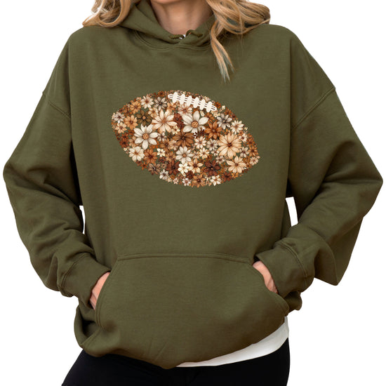 Floral Football Army Green Hoodie for Women - view 2