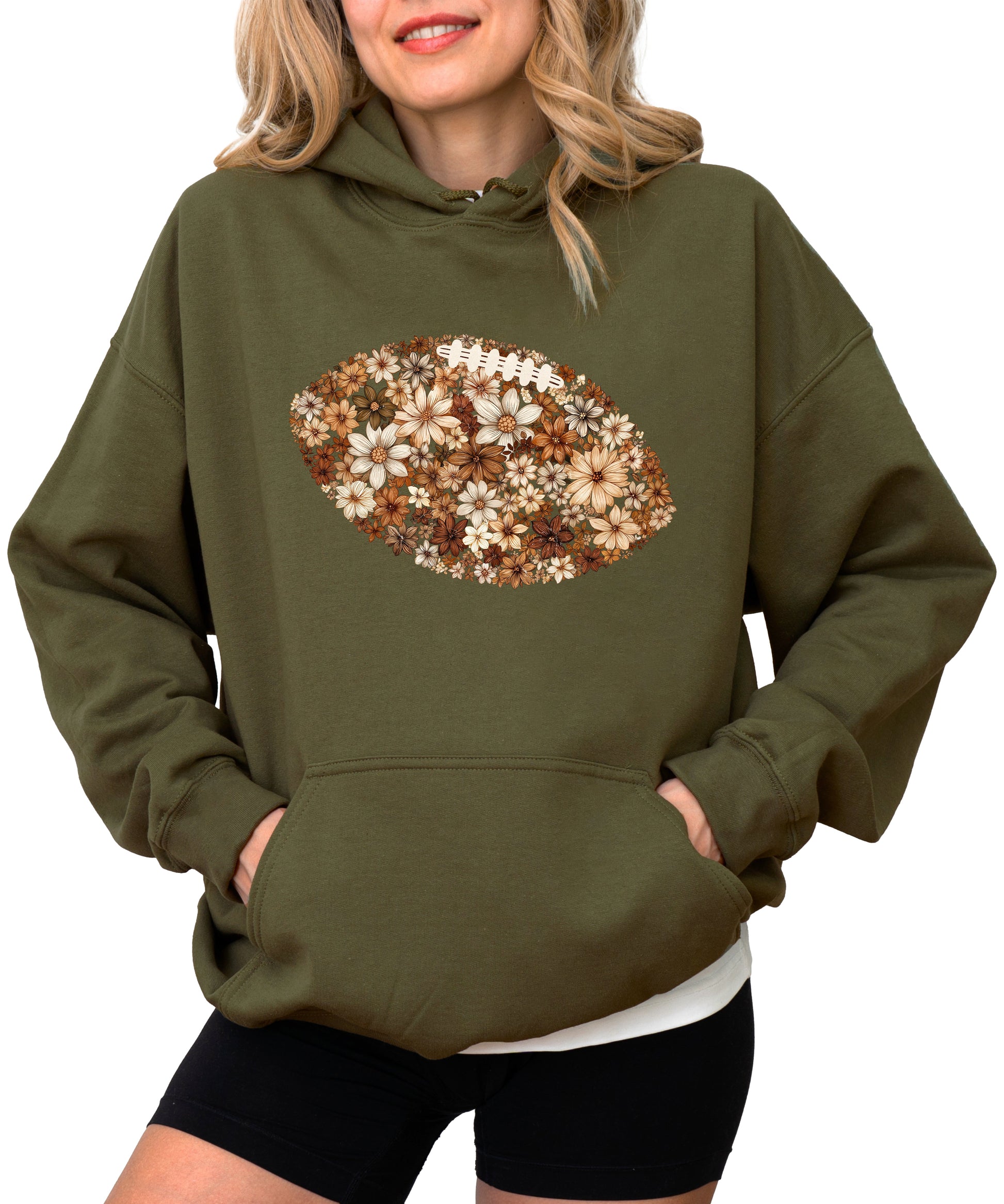 Floral Football Army Green Hoodie for Women - view 2