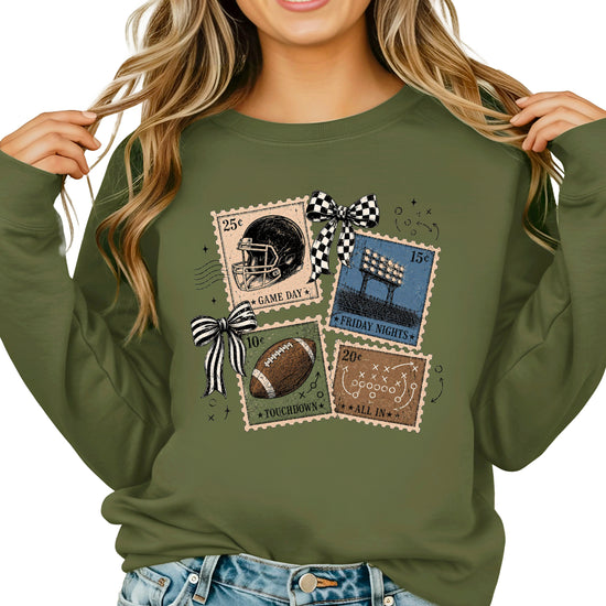Vintage Football Army Green crewneck sweatshirt, view 2