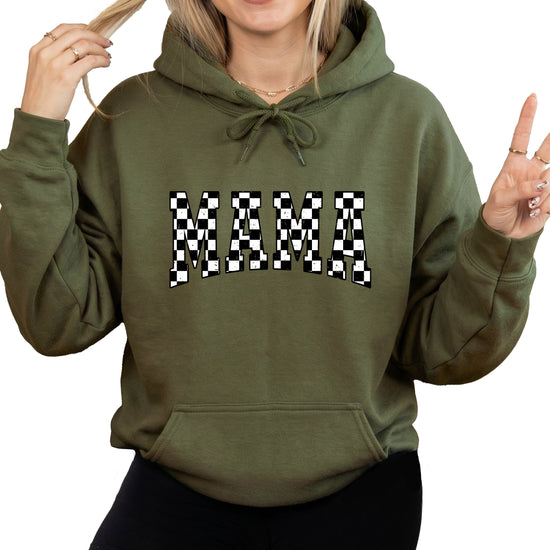 Checkered Mama hoodie for women in Army Green - view 2