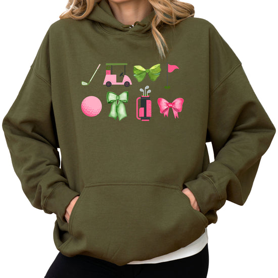 Womens Golf Coquette Bow hoodie in Army Green - view 2