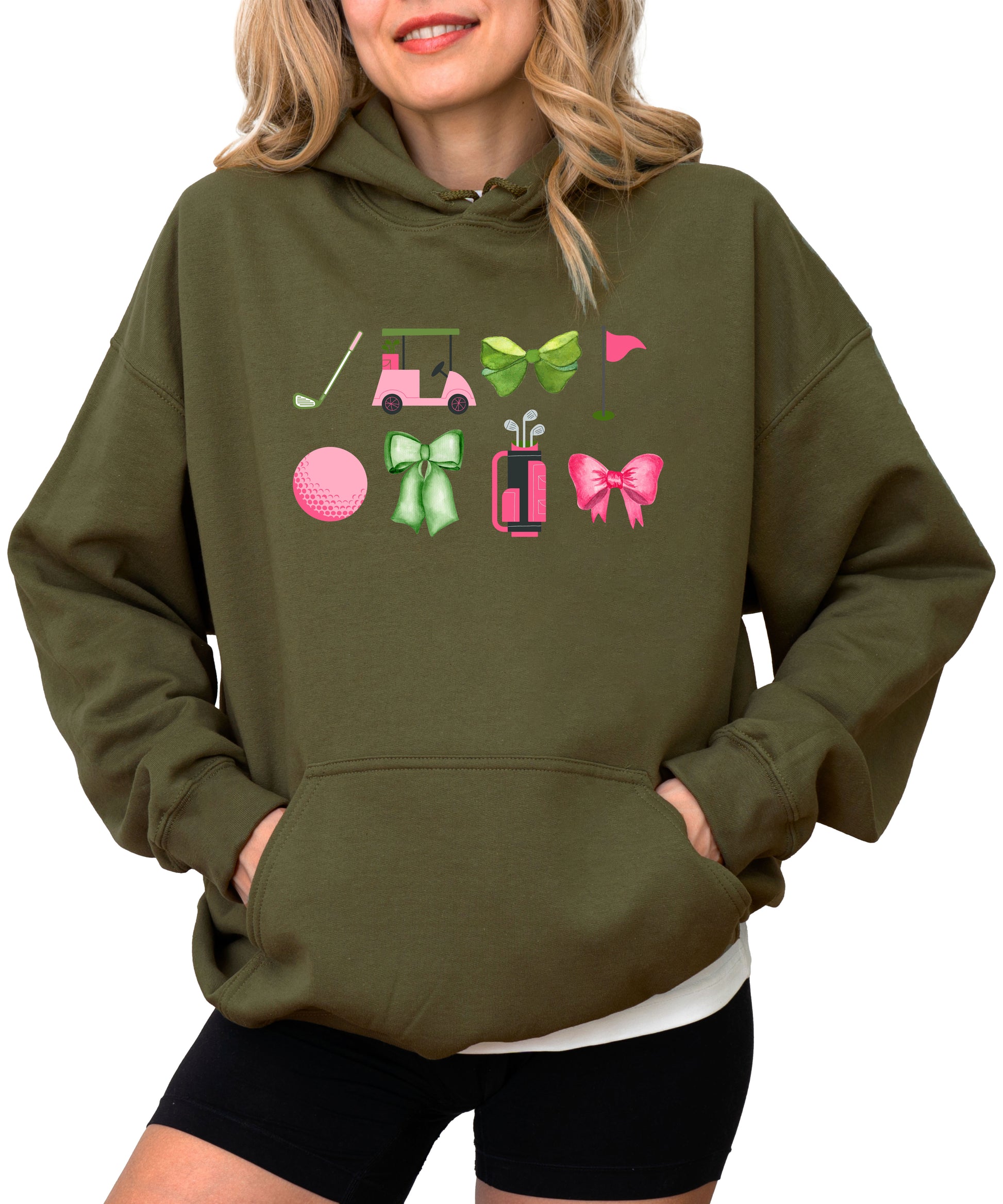 Womens Golf Coquette Bow hoodie in Army Green - view 2
