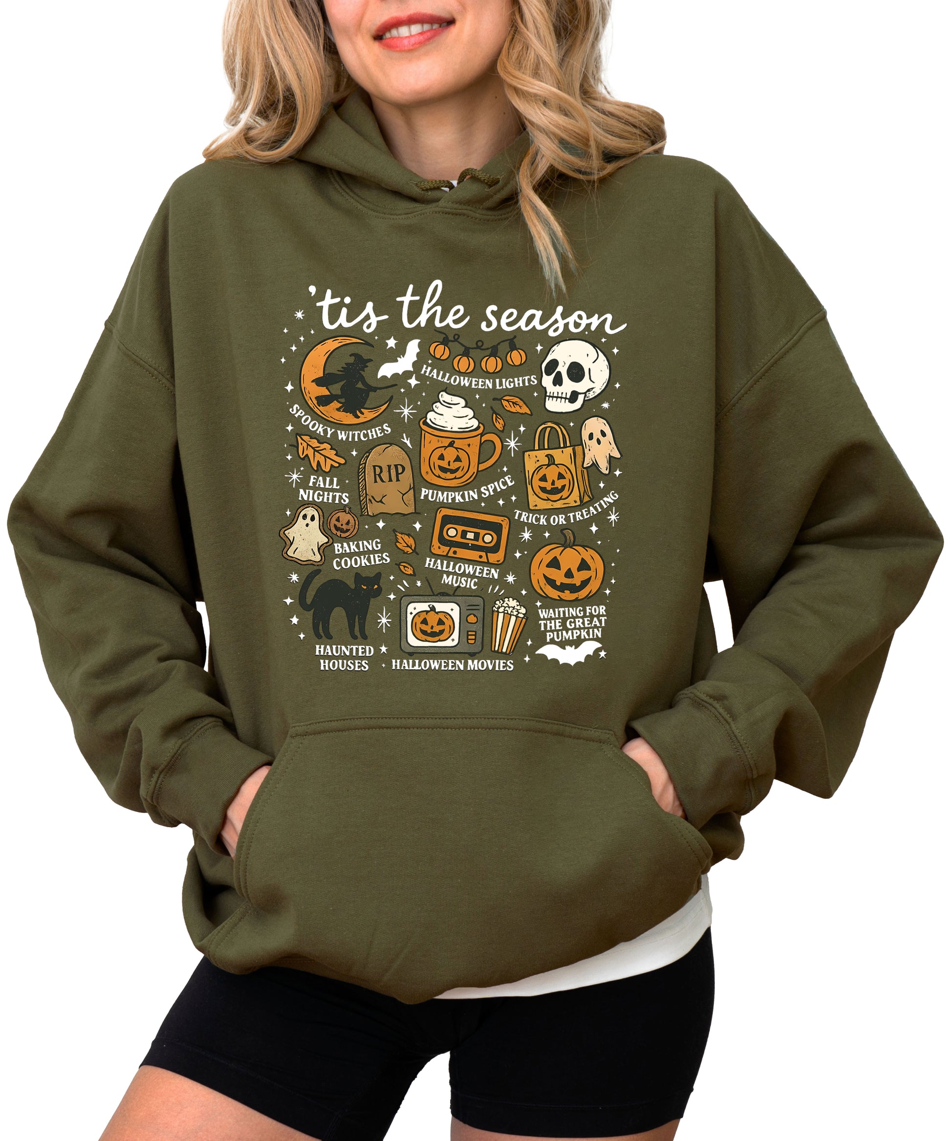 Tis The Season Halloween retro collage hoodie in Army Green - view 2