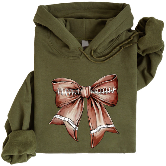 Football Coquette Bow fleece hoodie in Army Green - view 3