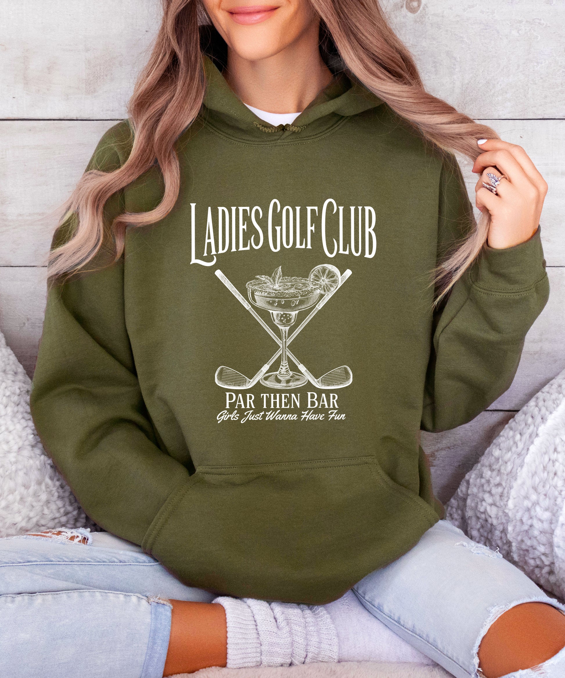 Ladies Golf Club Par Then Bar Hoodie for Women - Army Green 3