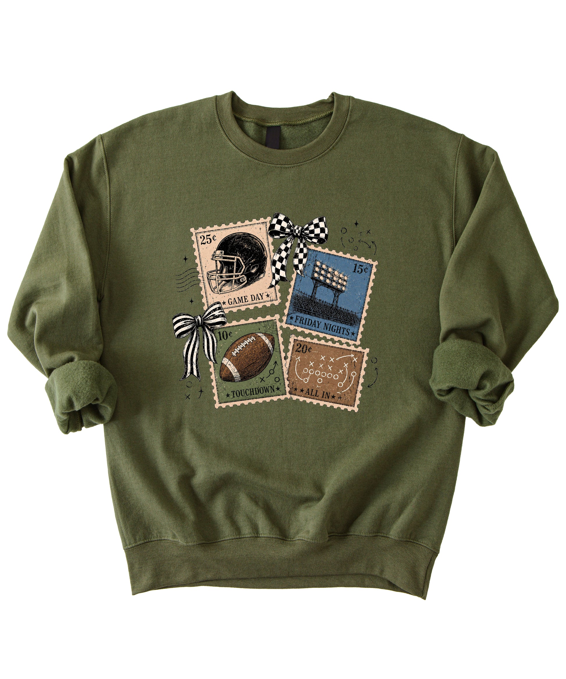 Vintage Football Army Green crewneck sweatshirt, view 3