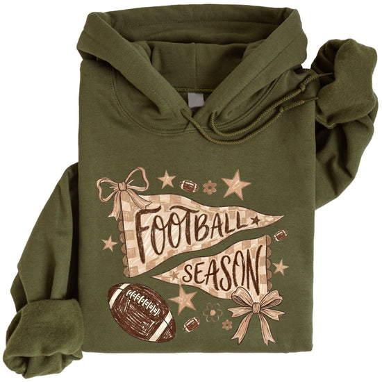 Football Season Coquette Bow Pennant Game Day Hoodie for Women - Army Green - view 3