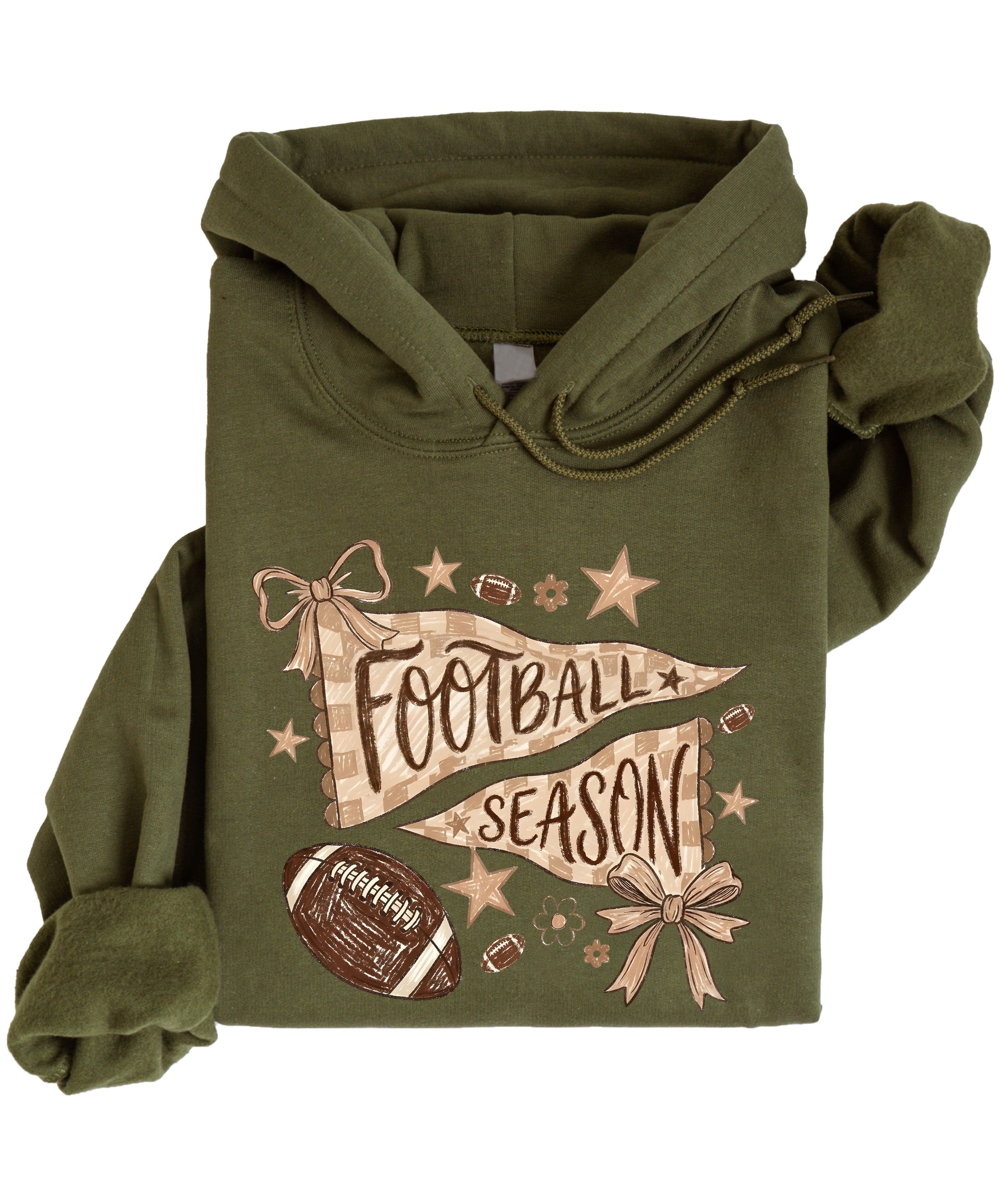 Football Season Coquette Bow Pennant Game Day Hoodie for Women - Army Green - view 3