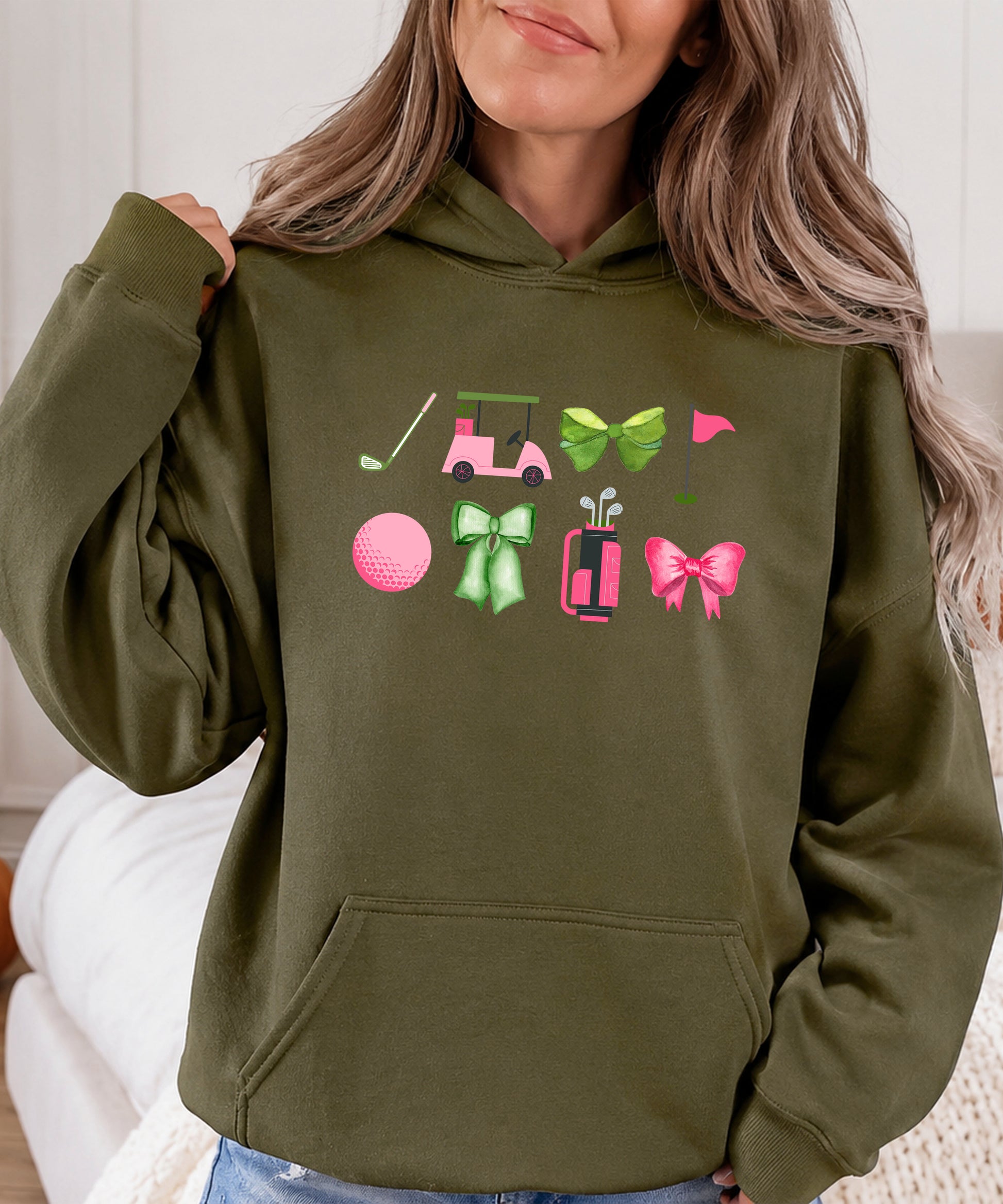 Womens Golf Coquette Bow hoodie in Army Green - view 3