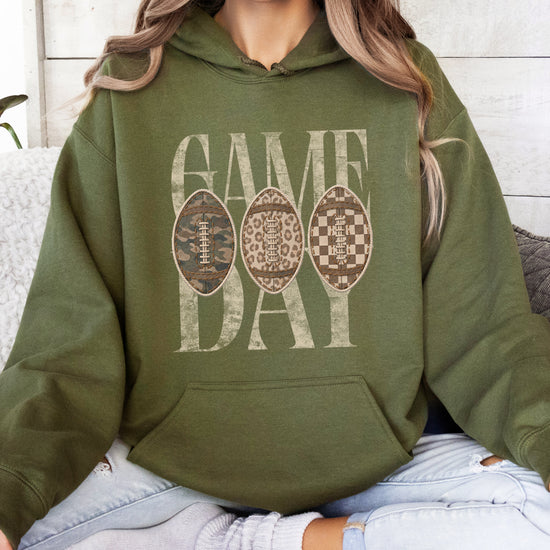 Army Green Game Day football hoodie, detail view