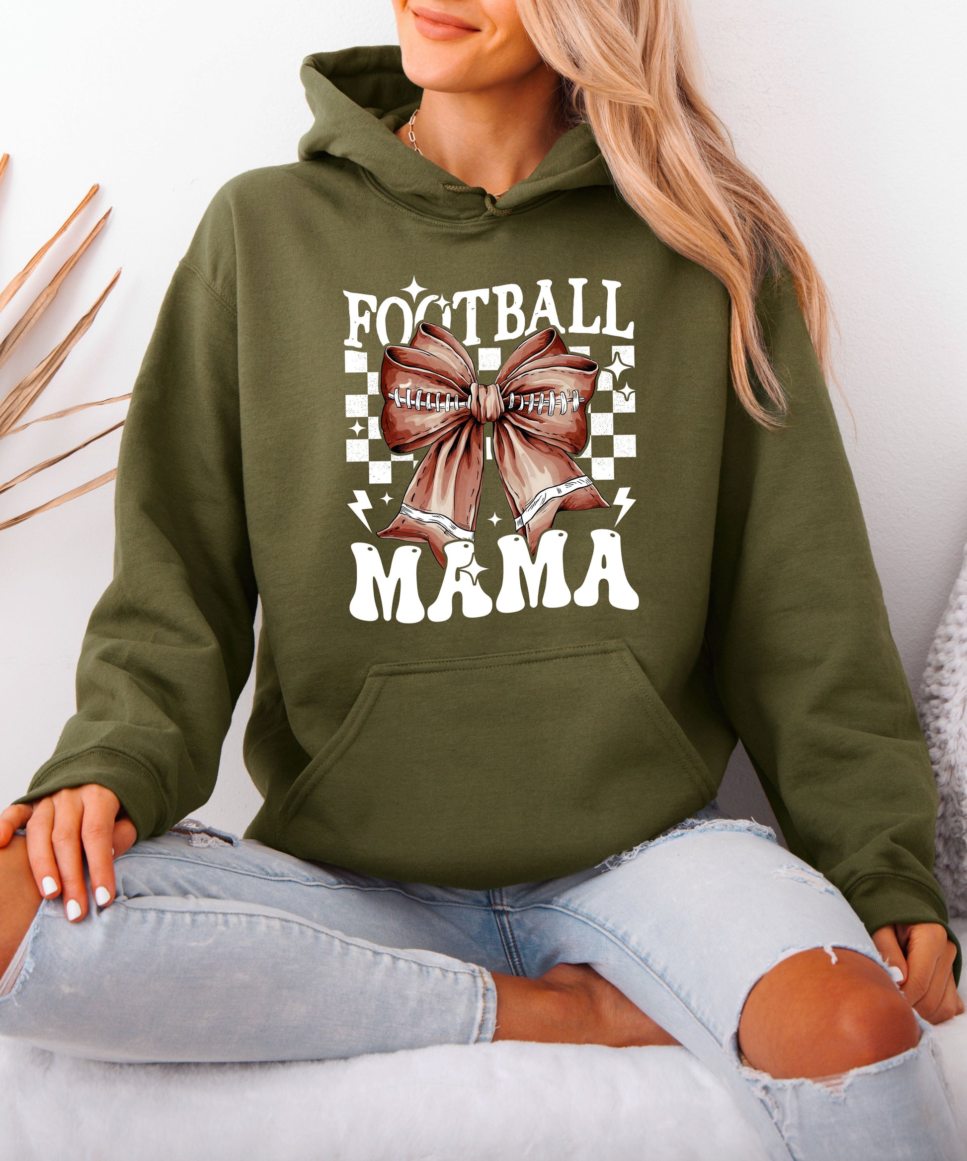 Football Mama Hoodie for Women – Army Green view 3