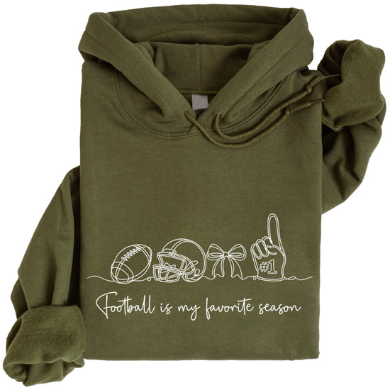 Army Green football game day hoodie for women, detail view
