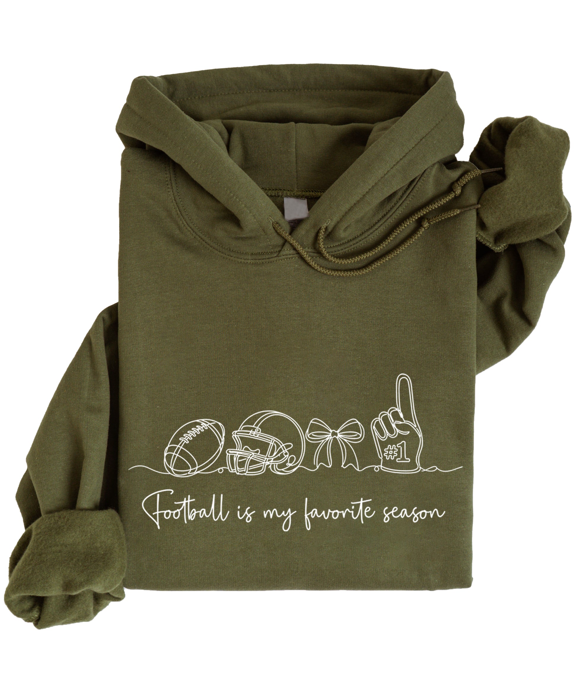 Army Green football game day hoodie for women, detail view