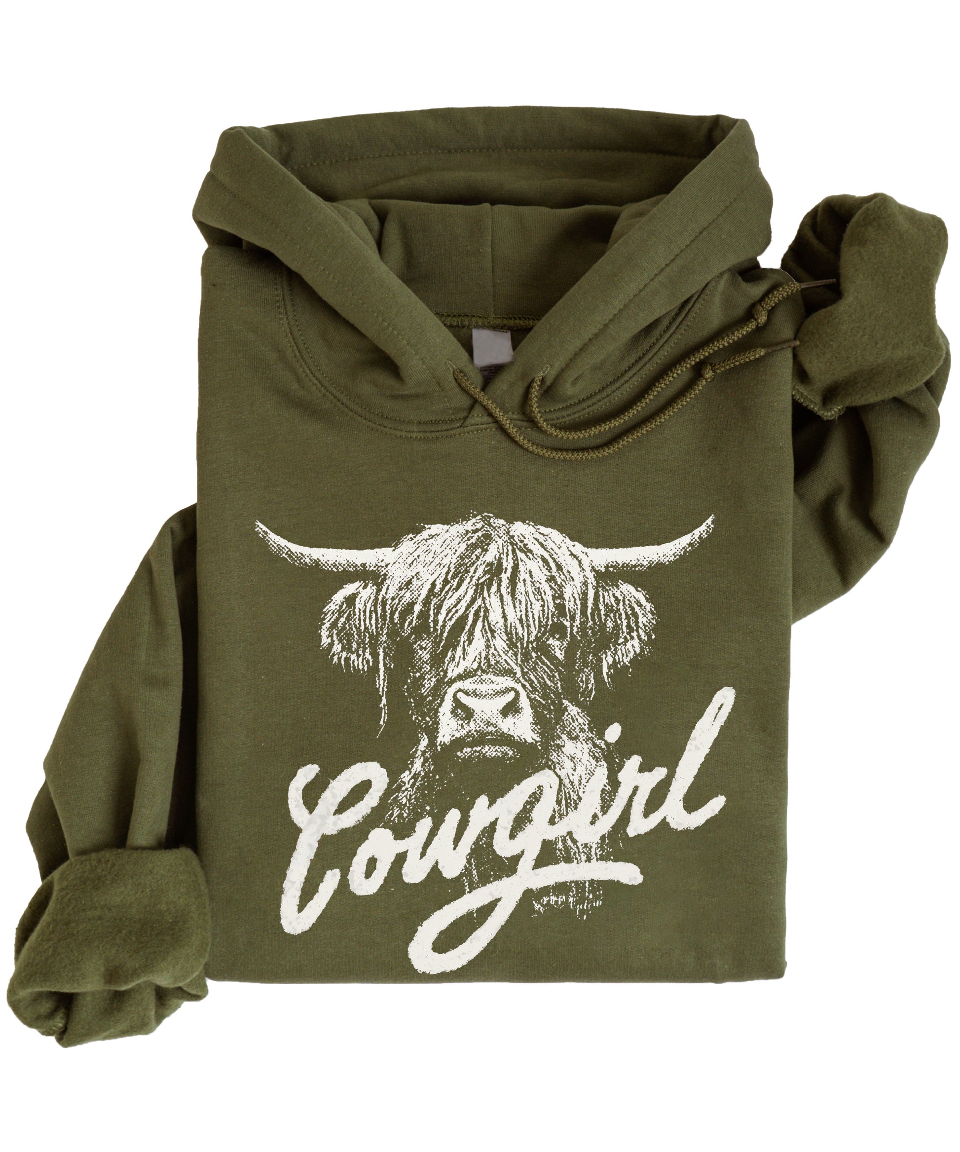 Cowgirl Highland Cow Hoodie - Army Green Hoodie - Olive Loves Apple