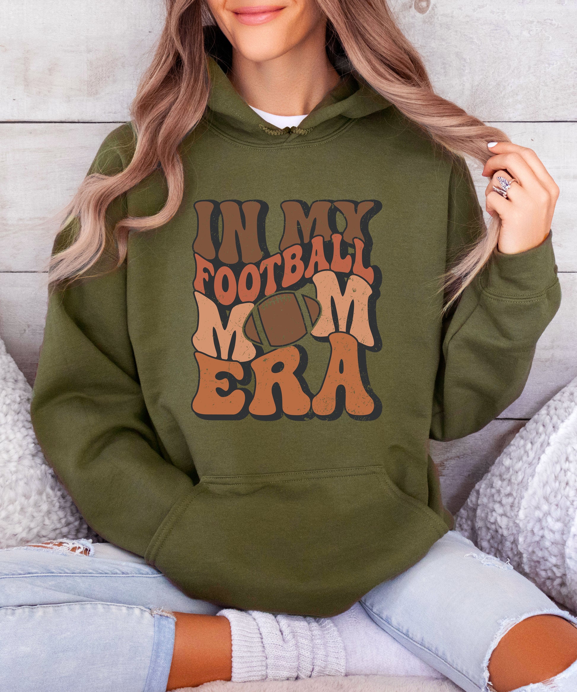 In My Football Mom Era hoodie in Army Green - view 3
