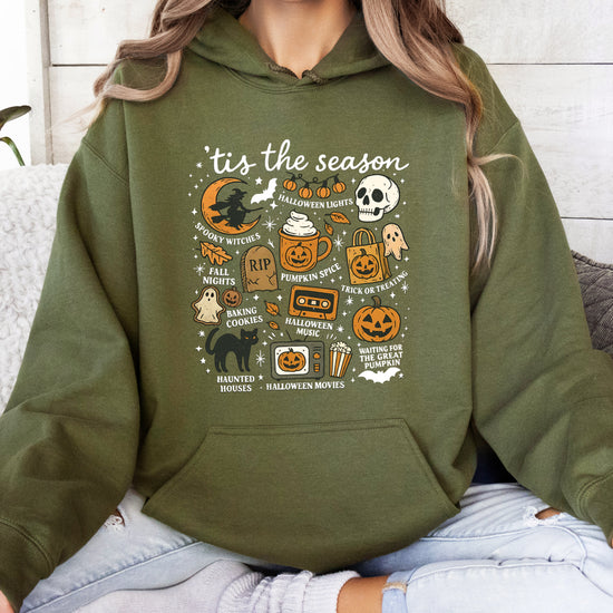 Tis The Season Halloween retro collage hoodie in Army Green - view 3