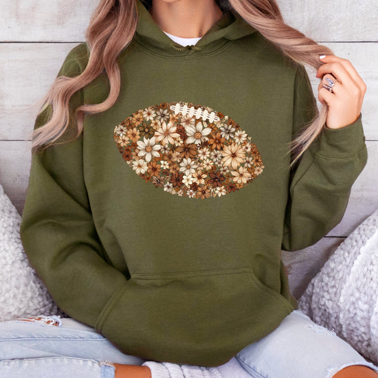 Floral Football Army Green Hoodie for Women - view 4