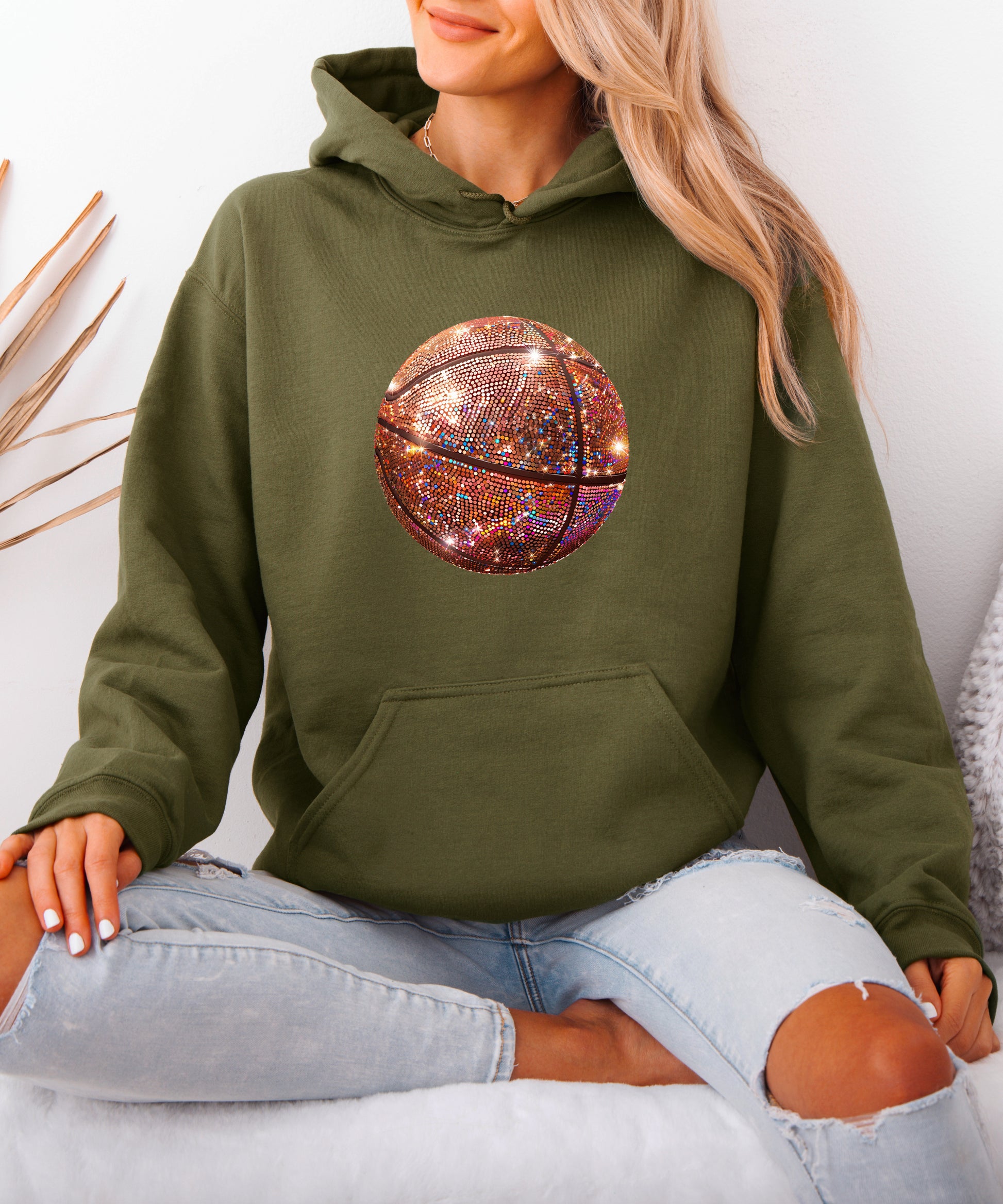 Glitter basketball hoodie in Army Green - view 4