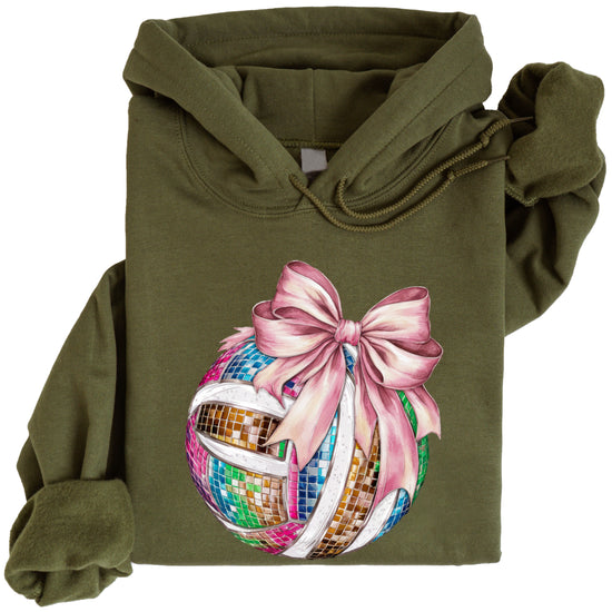 Disco Volleyball Coquette Bow Hoodie - Army Green - View 4