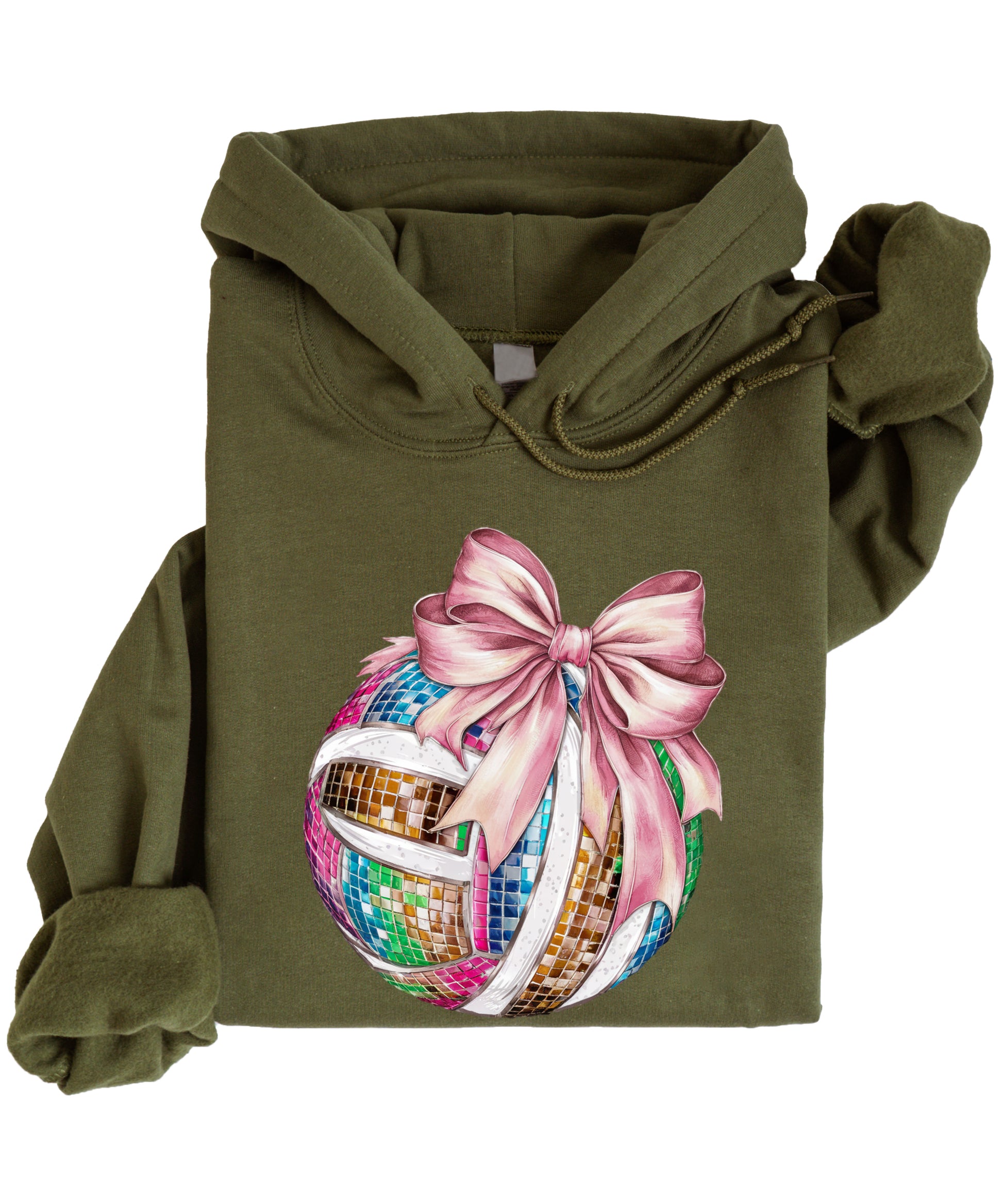 Disco Volleyball Coquette Bow Hoodie - Army Green - View 4