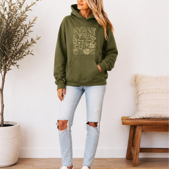 Army Green Touch Down Season football hoodie lifestyle shot
