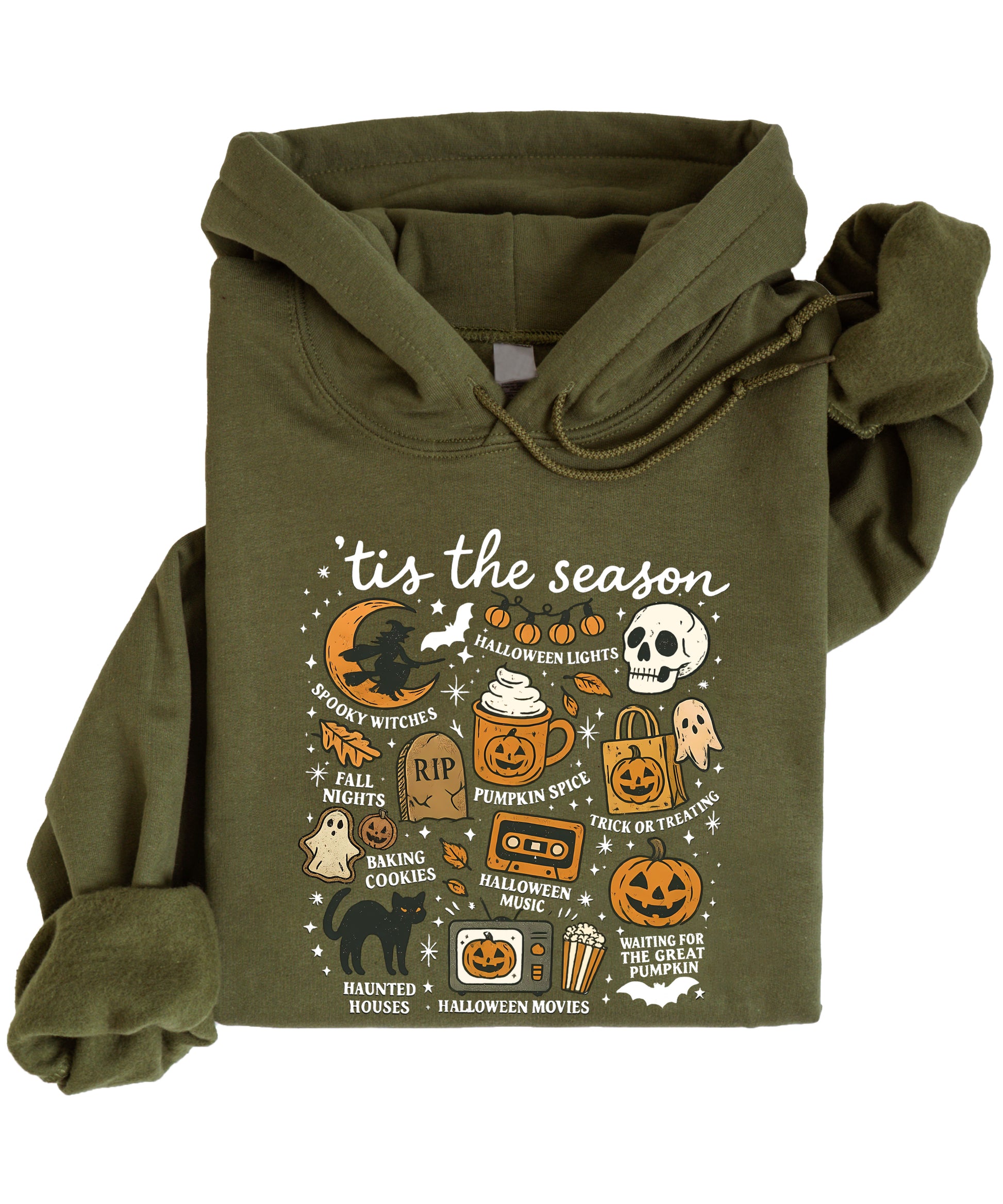 Tis The Season Halloween retro collage hoodie in Army Green - view 4