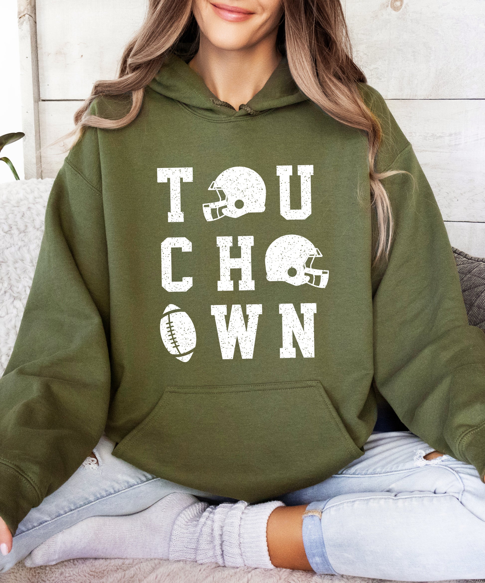 Touchdown football hoodie Army Green view 4