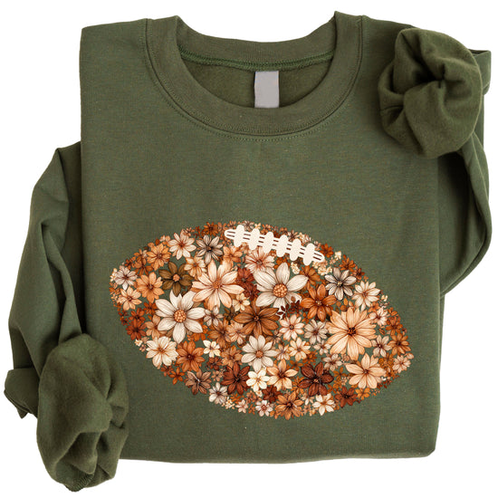 Floral football sweatshirt in Army Green, lifestyle shot