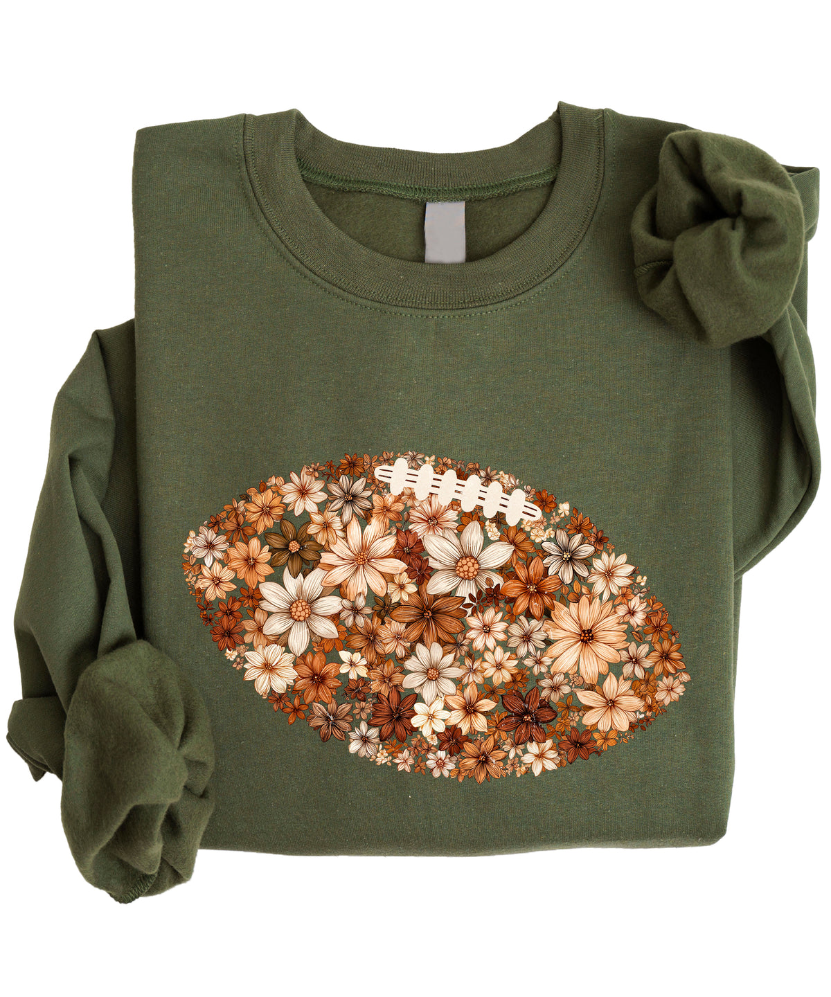Floral football sweatshirt in Army Green, lifestyle shot