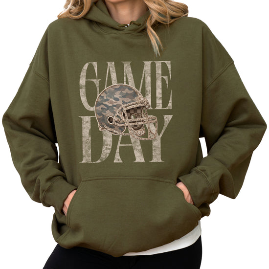 Game Day Camo football helmet hoodie in Army Green - view 4
