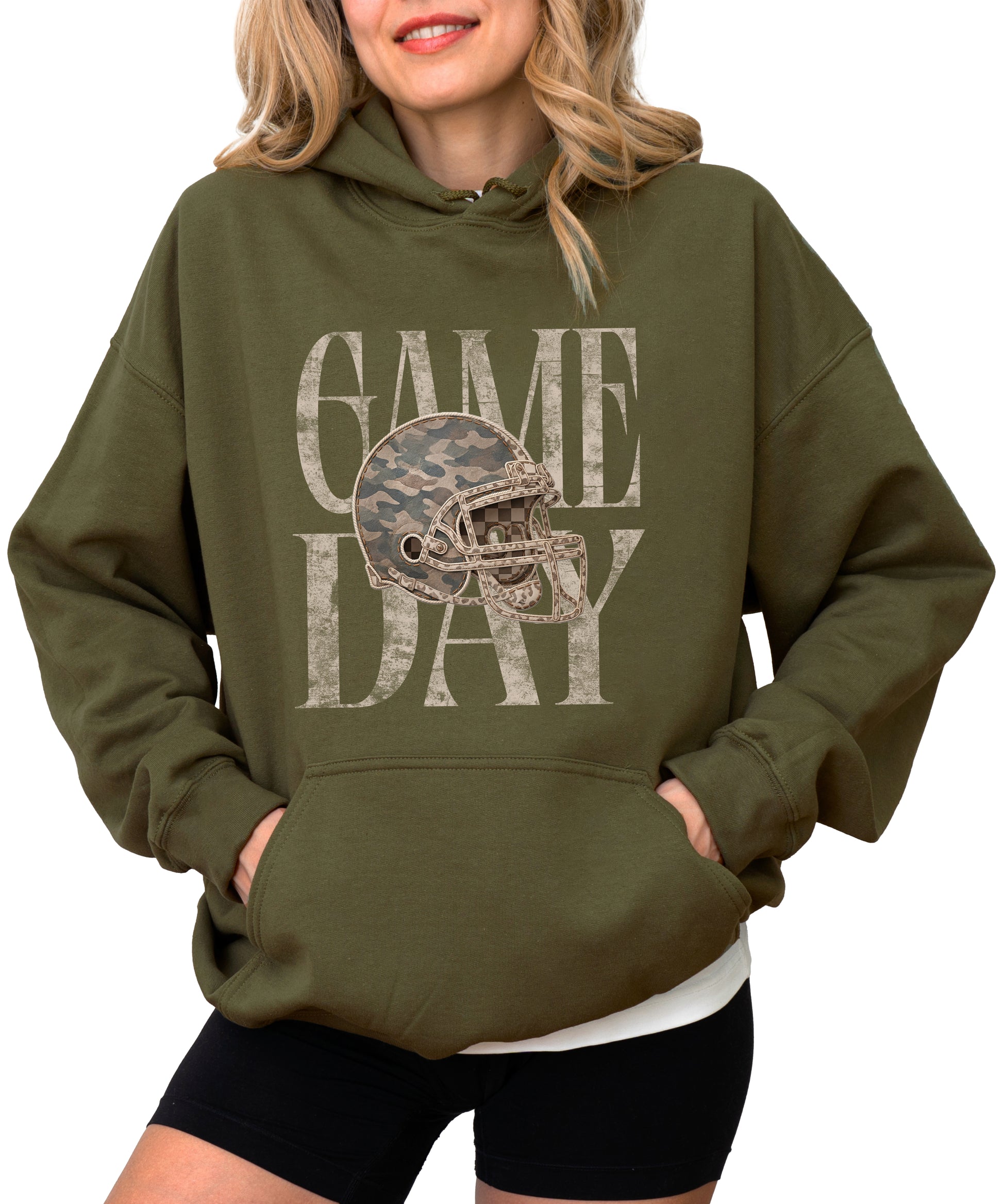 Game Day Camo football helmet hoodie in Army Green - view 4
