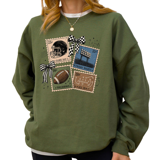 Vintage Football Army Green crewneck sweatshirt, view 4