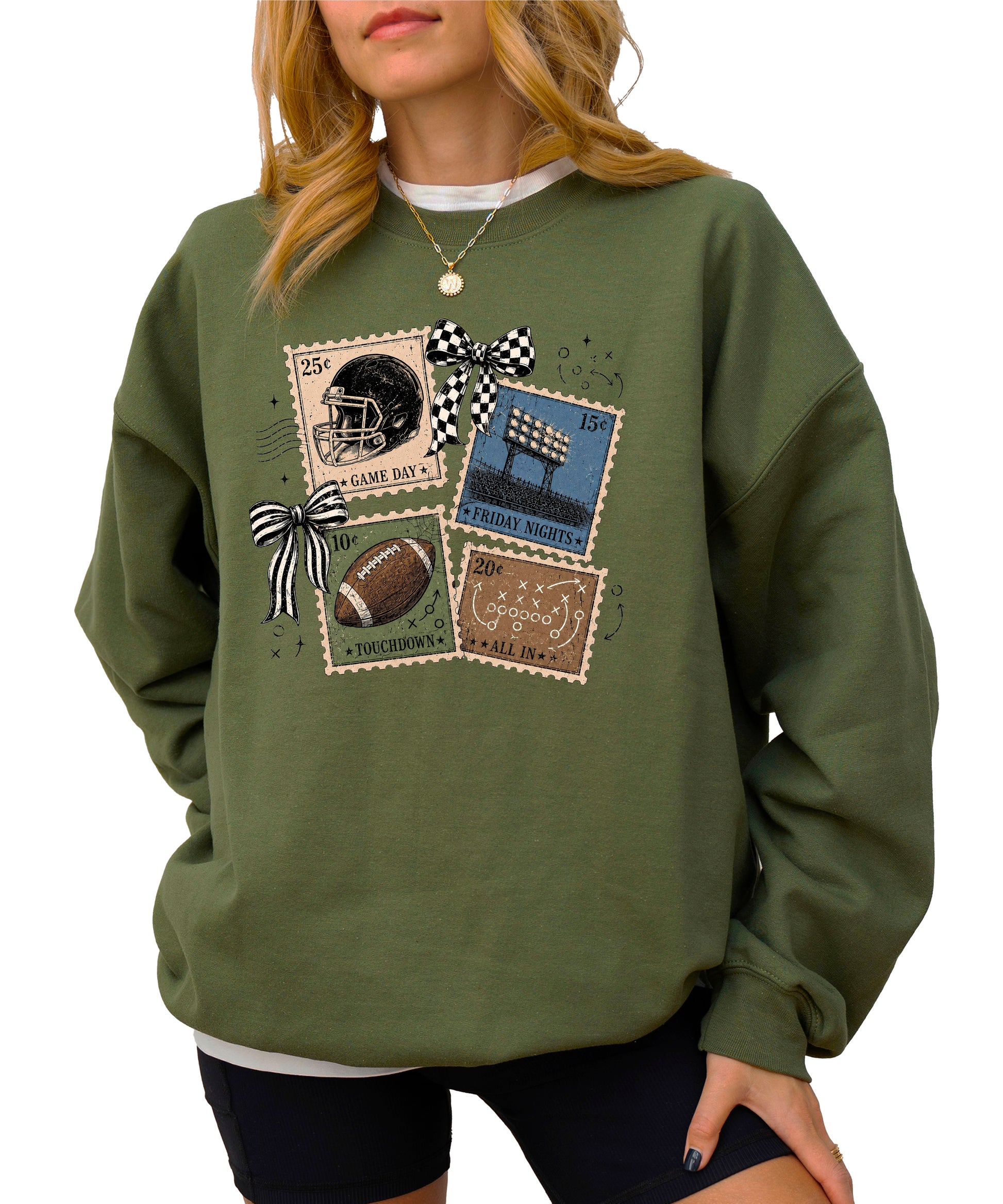 Vintage Football Army Green crewneck sweatshirt, view 4